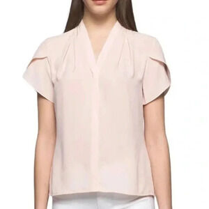 Calvin Klein Women's Pink Short Sleeves Semi-Sheer Blush Blouse Size L‎
